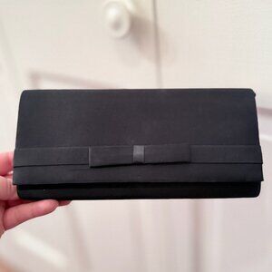 Black Satin Clutch Bag with Bow Detail